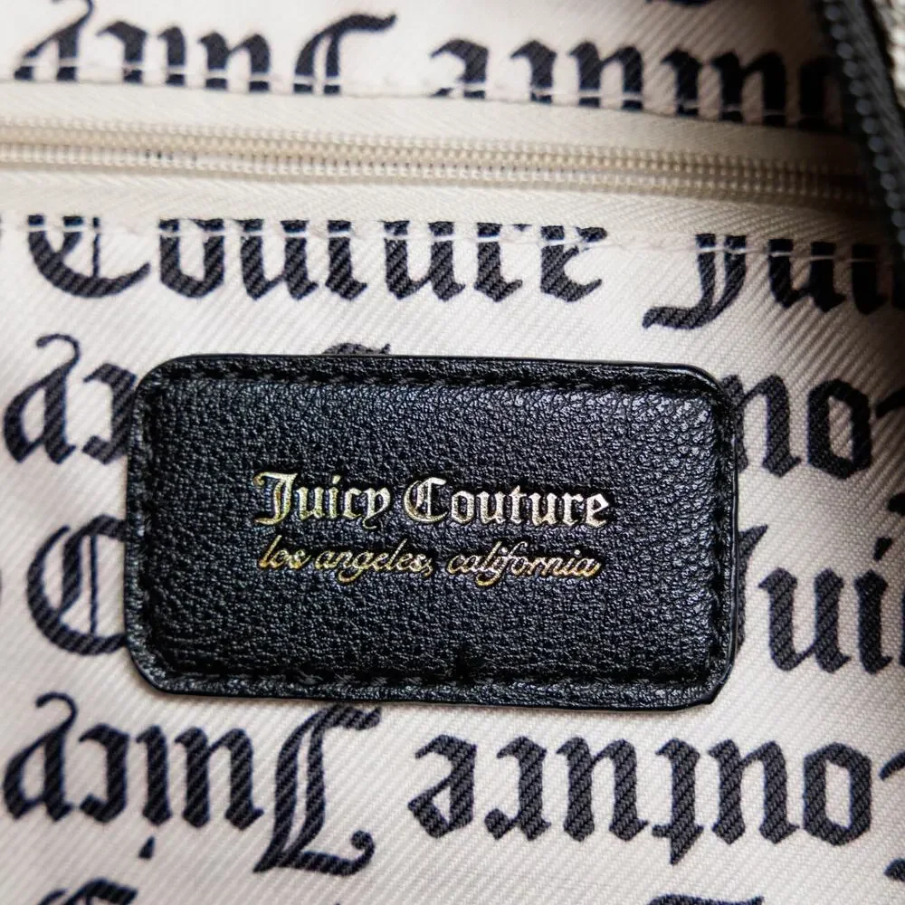 Juicy Couture Black Gray Logo Goth Our Zip Says it All Backpack Gold Hardware